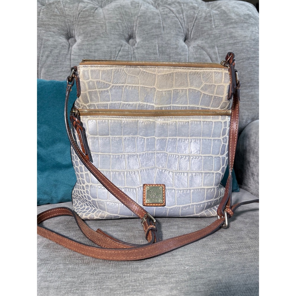 Dooney & Bourke Croc Embossed Leather Crossbody Bag Blue Cream
